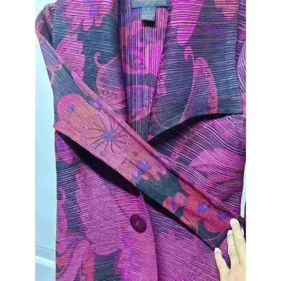 VTG Magenta Floral 90s Chic Avant Garde Jacket Cardigan Size Medium Women’s - Picture 5 of 9